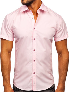 Camicia elegante a manica corta da uomo rosa Bolf 7501