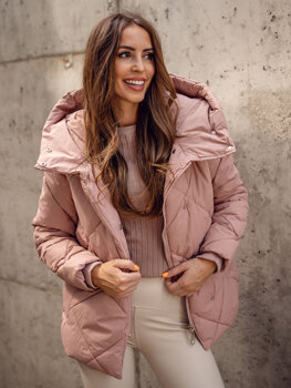 Donna Giacca invernale trapuntata lunga con cappuccio Rosa Bolf 5M3175A