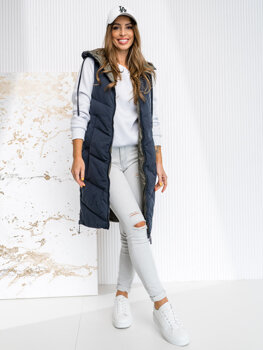 Donna Gilet trapuntato reversibile lungo con cappuccio Blu scuro Bolf B8022A1