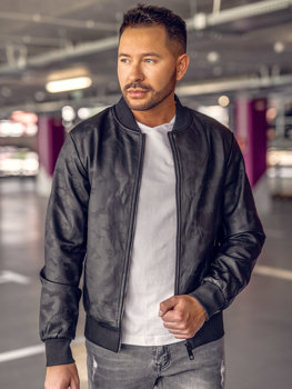 Giacca bomber in pelle da uomo nera Bolf 3A63B