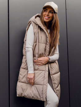 Gilet lungo trapuntato oversize da donna beige Bolf 81266A