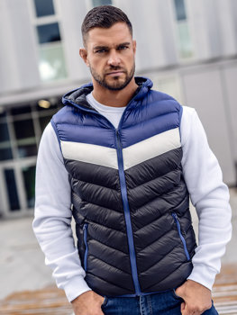 Gilet trapuntato con cappuccio da uomo blu Bolf HDL88004A