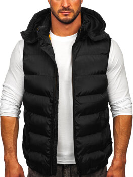 Gilet trapuntato spesso con cappuccio da uomo nero Bolf 7129