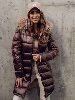 Giubbotto lungo trapuntato bilaterale cappotto invernale con cappuccio da donna marrone Bolf B8202A