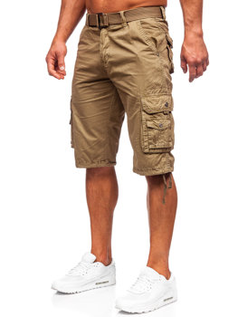 Pantaloncini cargo in tessuto con cintura da uomo cammello Bolf 77885