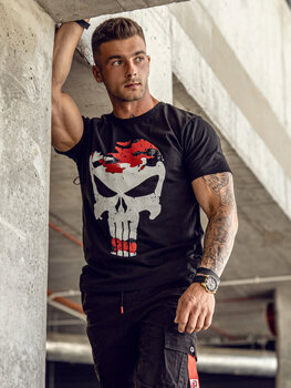 T-shirt con stampa da uomo nero-rossa Bolf 2098A