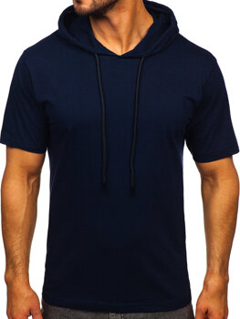 T-shirt in cotone senza stampa con cappuccio da uomo blu Bolf 14513