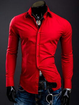 Uomo Camicia elegante a maniche lunghe Rosso Bolf 1703A