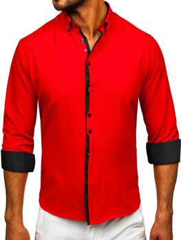 Uomo Camicia elegante a maniche lunghe Rosso Bolf 24701