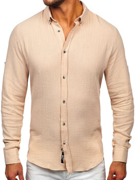 Uomo Camicia in mussola a maniche lunghe Beige Bolf 22746