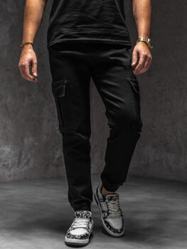 Uomo Joggers cargo in denim Nero Bolf 8170A1