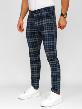 Uomo Pantaloni eleganti a quadri Blu scuro Bolf 184142