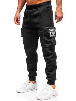 Uomo Pantaloni jogger cargo da tuta caldi Nero Bolf K23