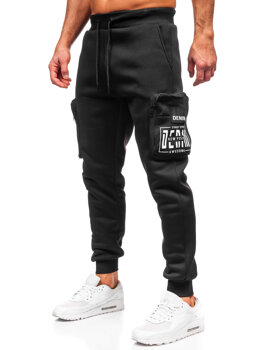 Uomo Pantaloni jogger cargo da tuta caldi Nero Bolf K25