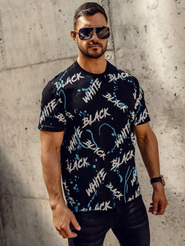 Uomo T-shirt con stampa Nero-Blu Bolf 14939A