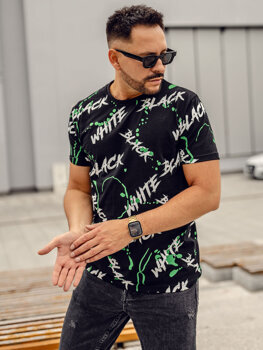 Uomo T-shirt con stampa Nero-Verde Bolf 14939A