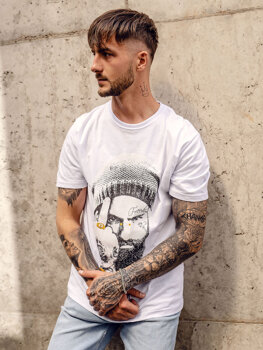 Uomo T-shirt in cotone con stampa Bianco Bolf 142175A