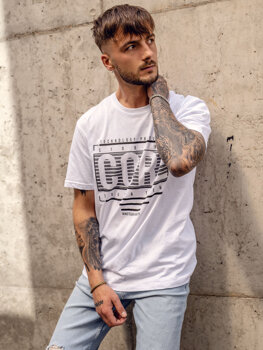 Uomo T-shirt in cotone con stampa Bianco Bolf SS11071A