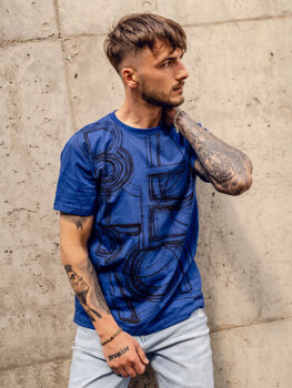 Uomo T-shirt in cotone con stampa Blu Bolf KS2525TA