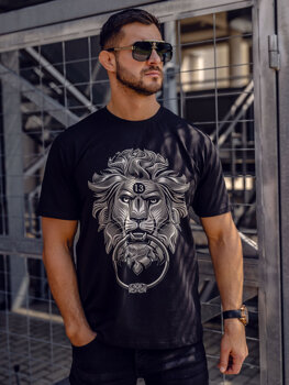 Uomo T-shirt in cotone con stampa Nero Bolf 0202A