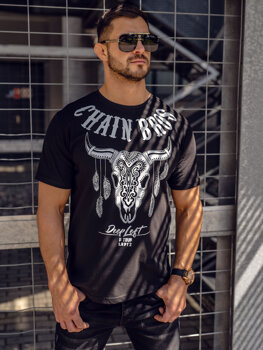 Uomo T-shirt in cotone con stampa Nero Bolf 142174A