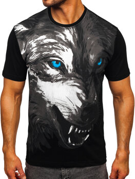 Uomo T-shirt in cotone con stampa Nero Bolf 5041