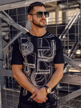 Uomo T-shirt in cotone con stampa Nero Bolf KS2525TA