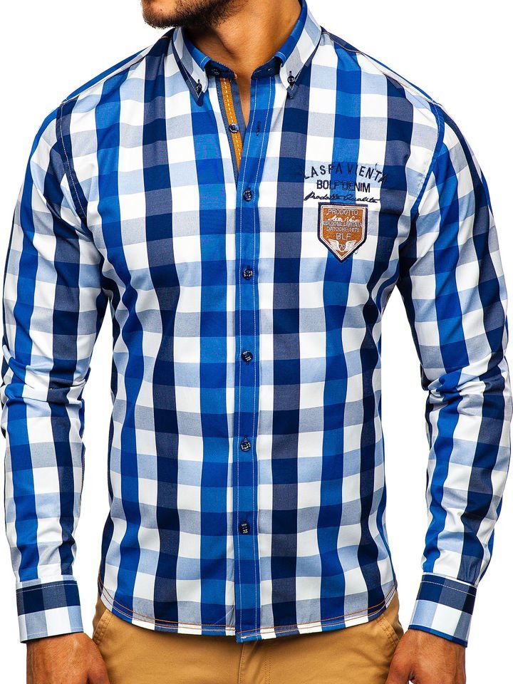 Camicia donna in cotone a quadri slim fit WESTERN CHECK SHIRT IN MEDIEVAL  BLUE manica lunga