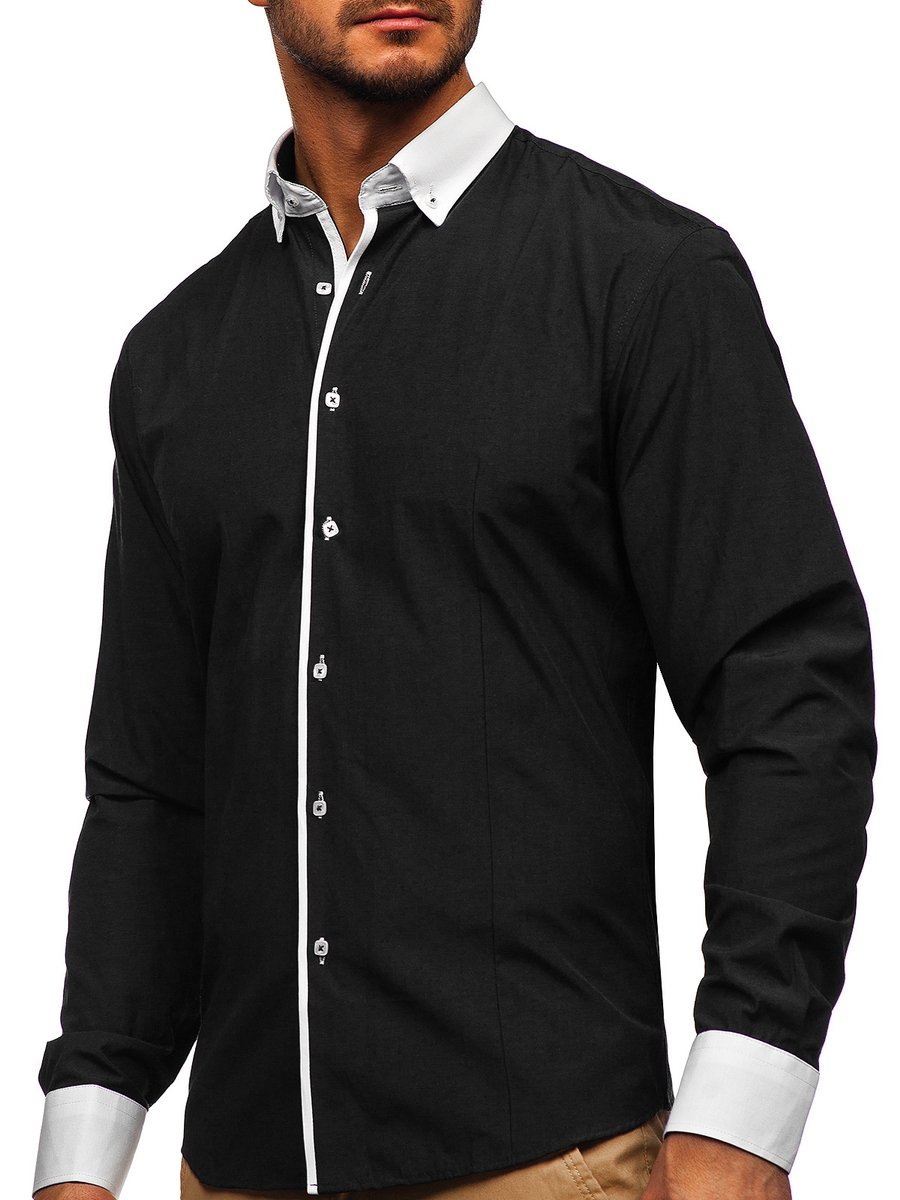 Camicia elegante a manica lunga da uomo nera Bolf 6944