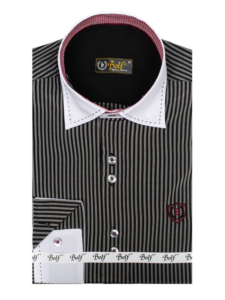 Camicia elegante a manica lunga da uomo nera Bolf 6944