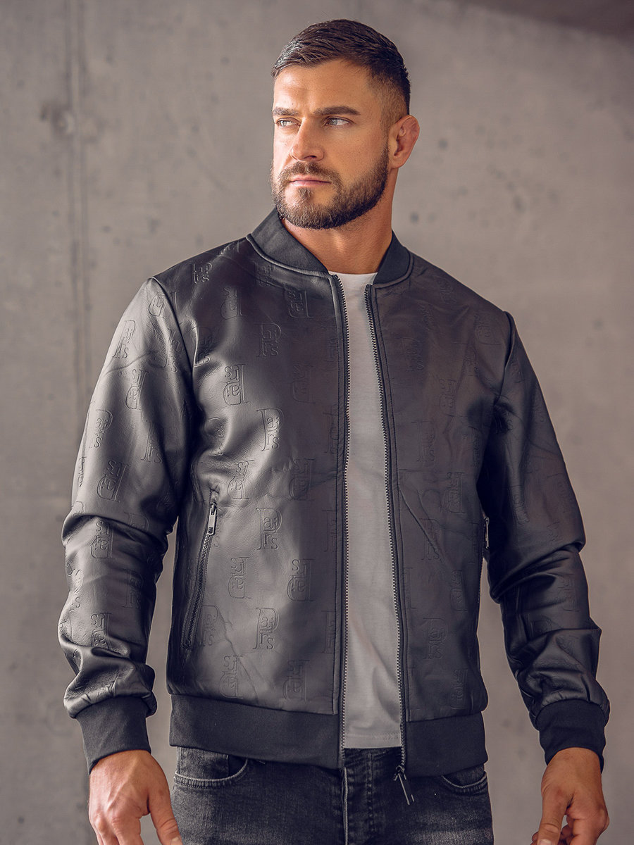 Giacca in pelle tipo bomber da uomo nera Bolf 11Z8004