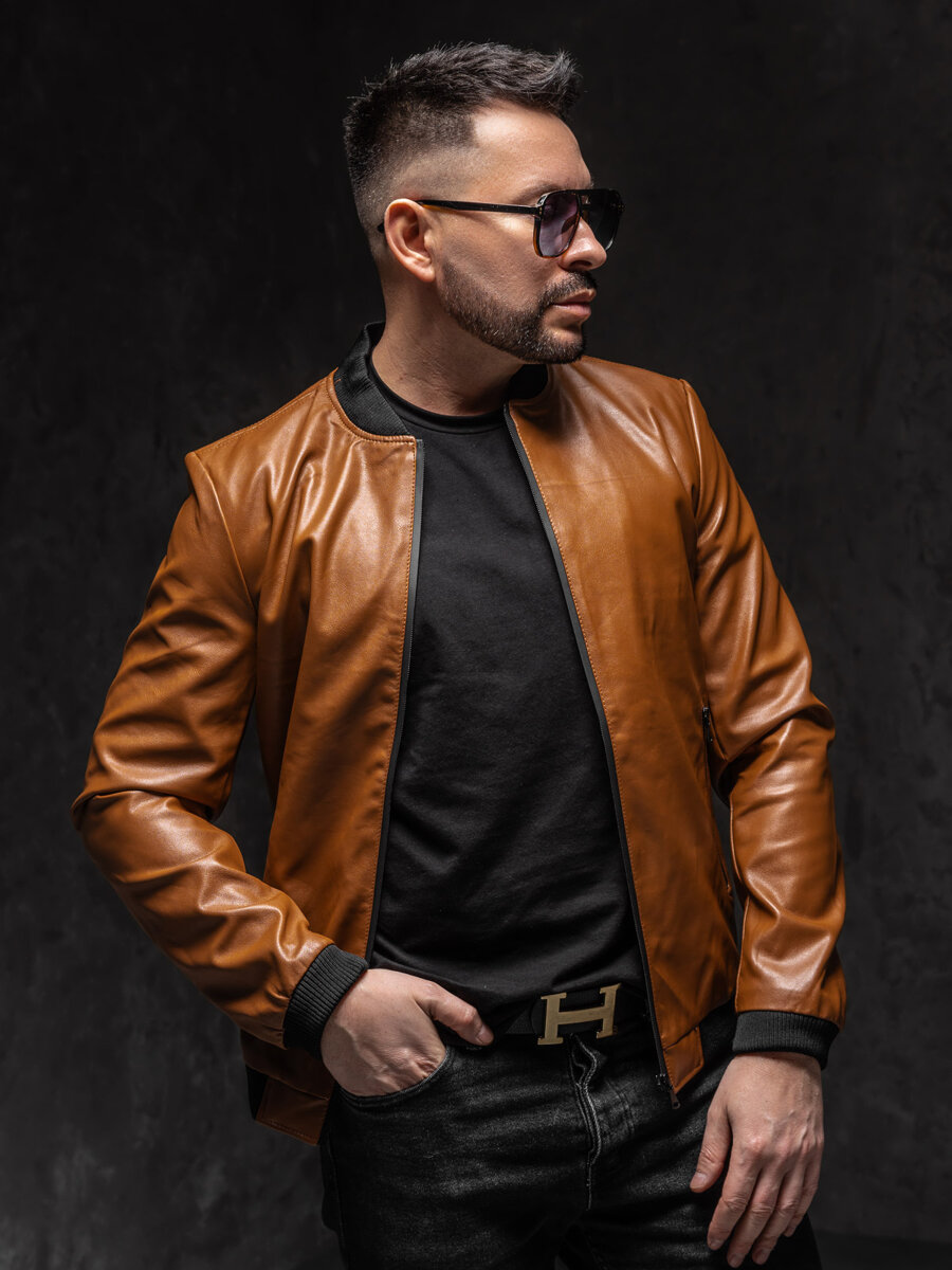 Giacca in pelle tipo bomber da uomo nera Bolf 6803B