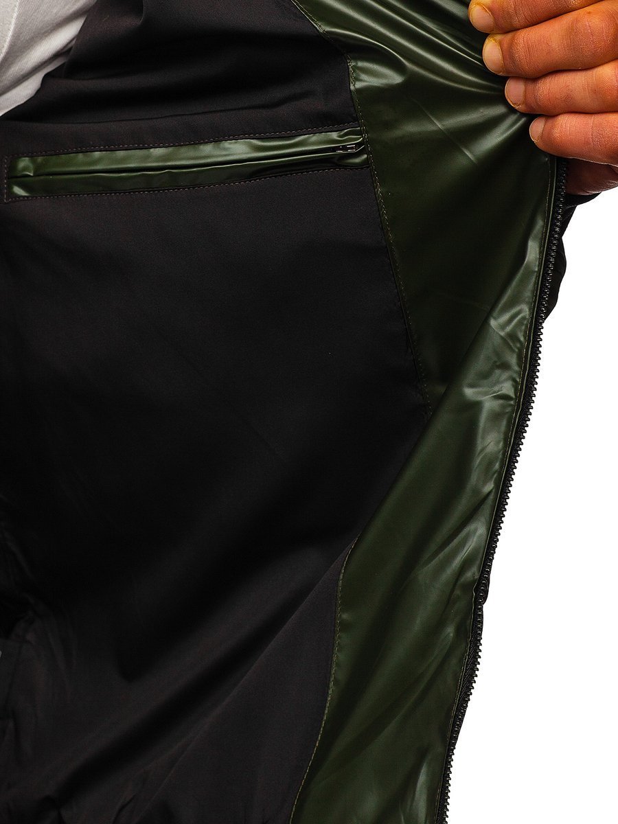 giacca bomber lungo verde con cappuccio uomo