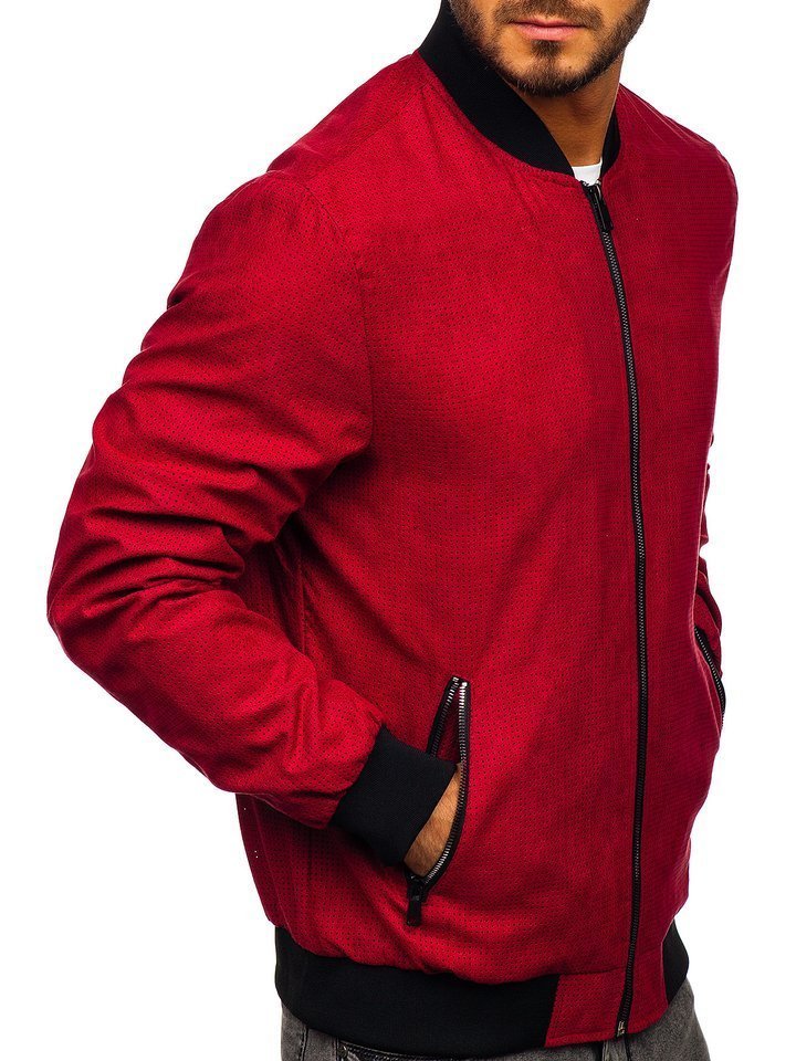 Giacca in pelle tipo bomber da uomo rossa Bolf 1147A