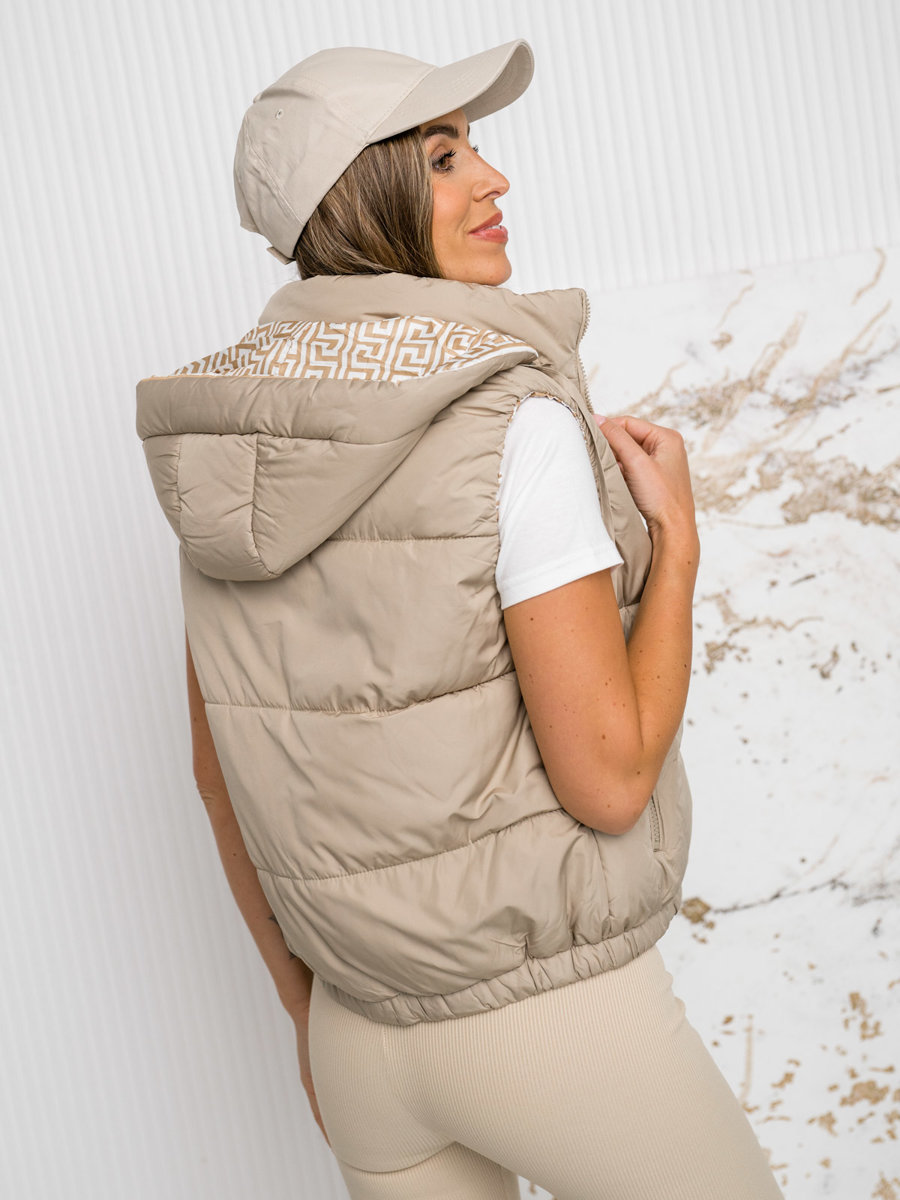 Gilet trapuntato spesso con cappuccio da donna beige Bolf 16M9091 BEIGE