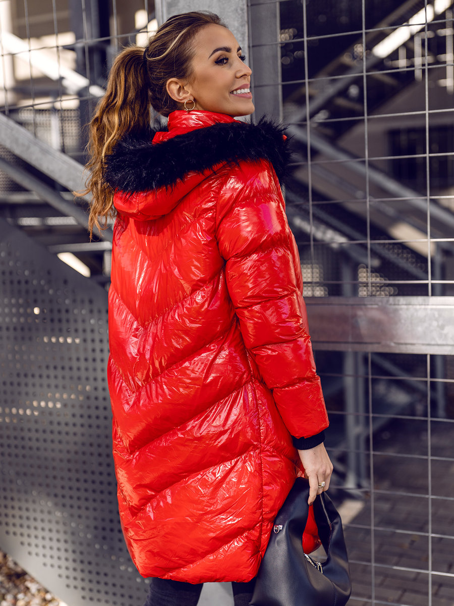 Giubbotto invernale trapuntato con cappuccio da donna rosso Bolf 23069 ROSSO