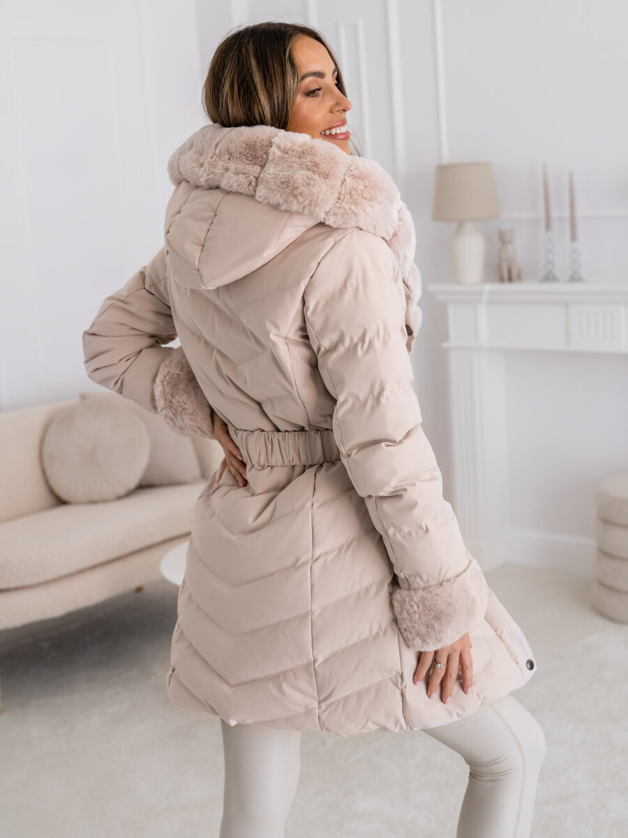 Giubbotto lungo trapuntato cappotto invernale con cappuccio da donna beige  Bolf 5M3156