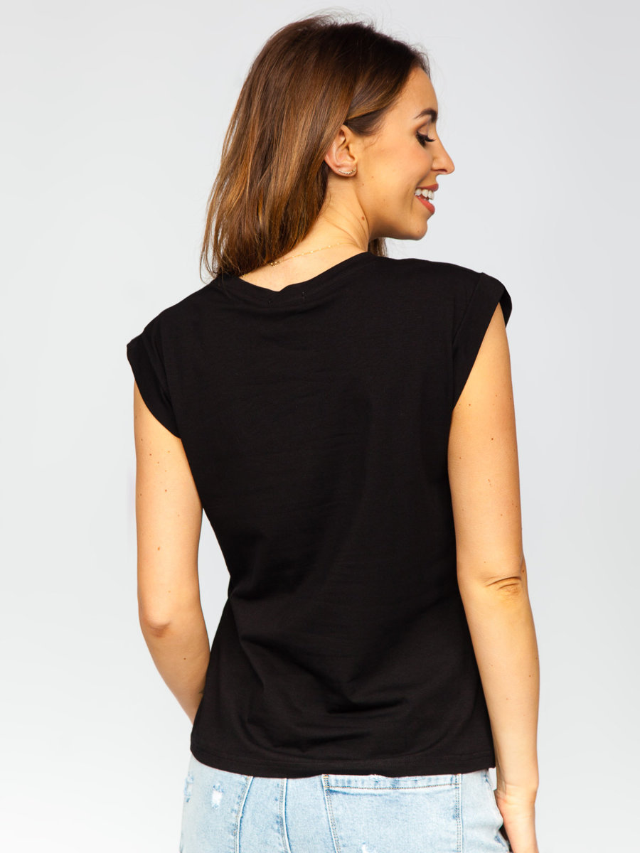 T-shirt stampata con zirconi da donna nera Bolf DT103 NERO