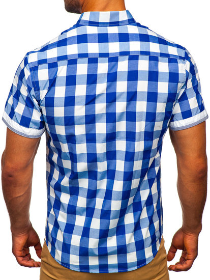 Camicia a manica corta a quadri da uomo blu fiordaliso Bolf 4508