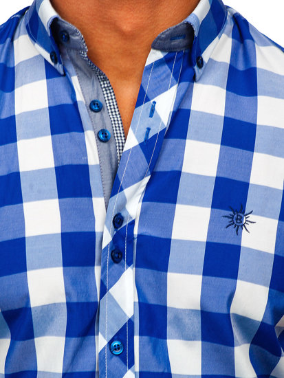 Camicia a manica corta a quadri da uomo blu fiordaliso Bolf 6522