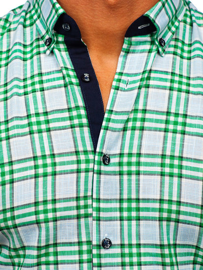 Camicia a manica corta a quadri da uomo verde Bolf 201501