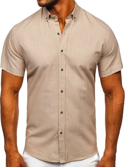 Camicia a manica corta da uomo beige Bolf 20501