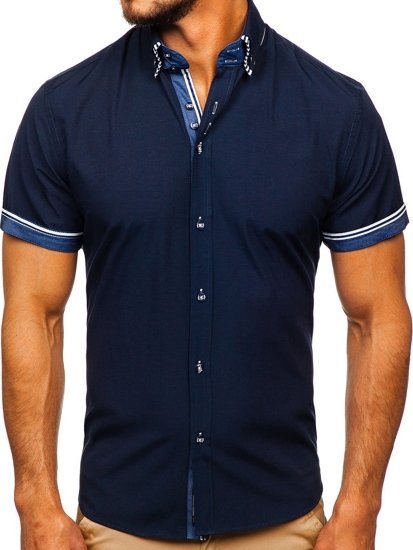 Camicia a manica corta da uomo blu Bolf 2911-1