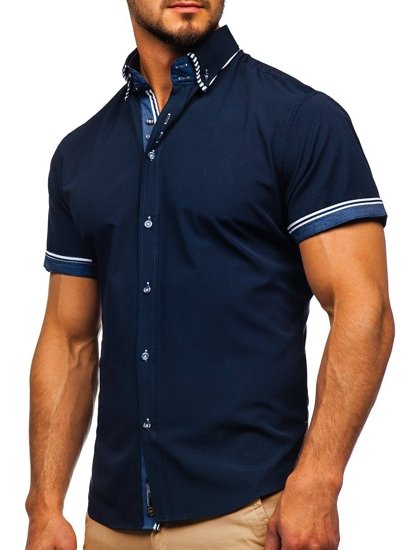 Camicia a manica corta da uomo blu Bolf 2911-1