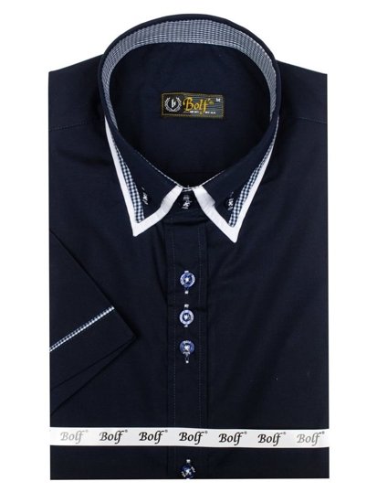 Camicia a manica corta da uomo blu Bolf 3520