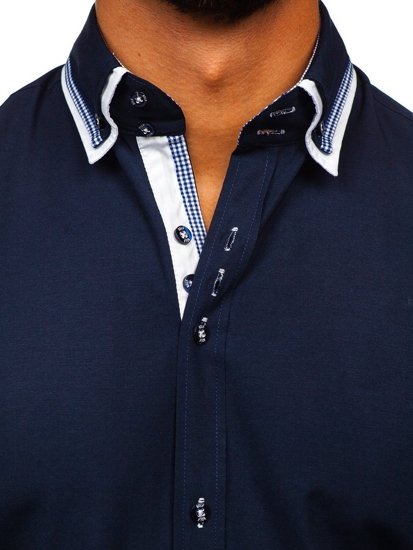 Camicia a manica corta da uomo blu Bolf 3520