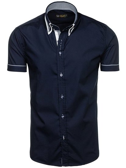 Camicia a manica corta da uomo blu Bolf 3520