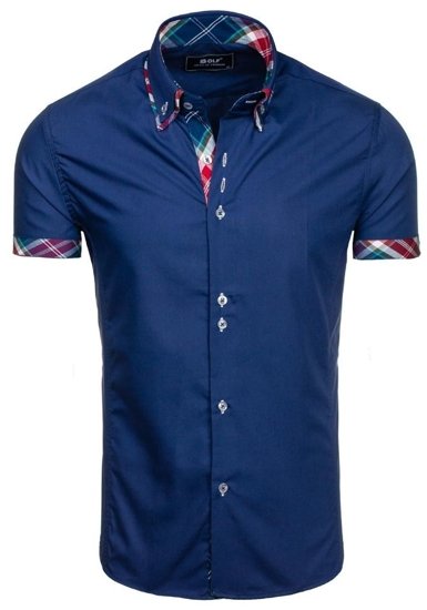 Camicia a manica corta da uomo blu Bolf 6540