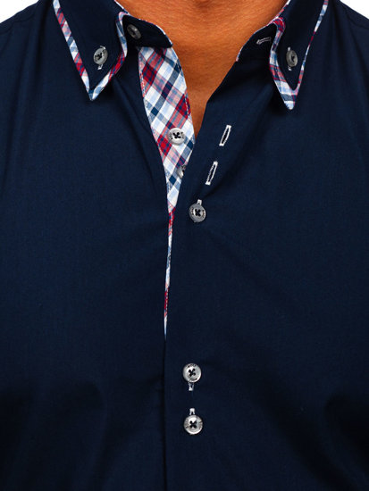 Camicia a manica corta da uomo blu Bolf 6540