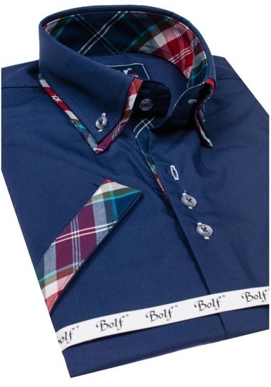 Camicia a manica corta da uomo blu Bolf 6540